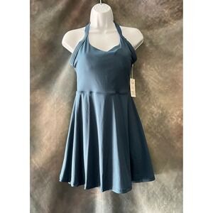 Athletic Halter Neck Dress‎ with Back Cutout - Sleeveless Mini Dress - Women's